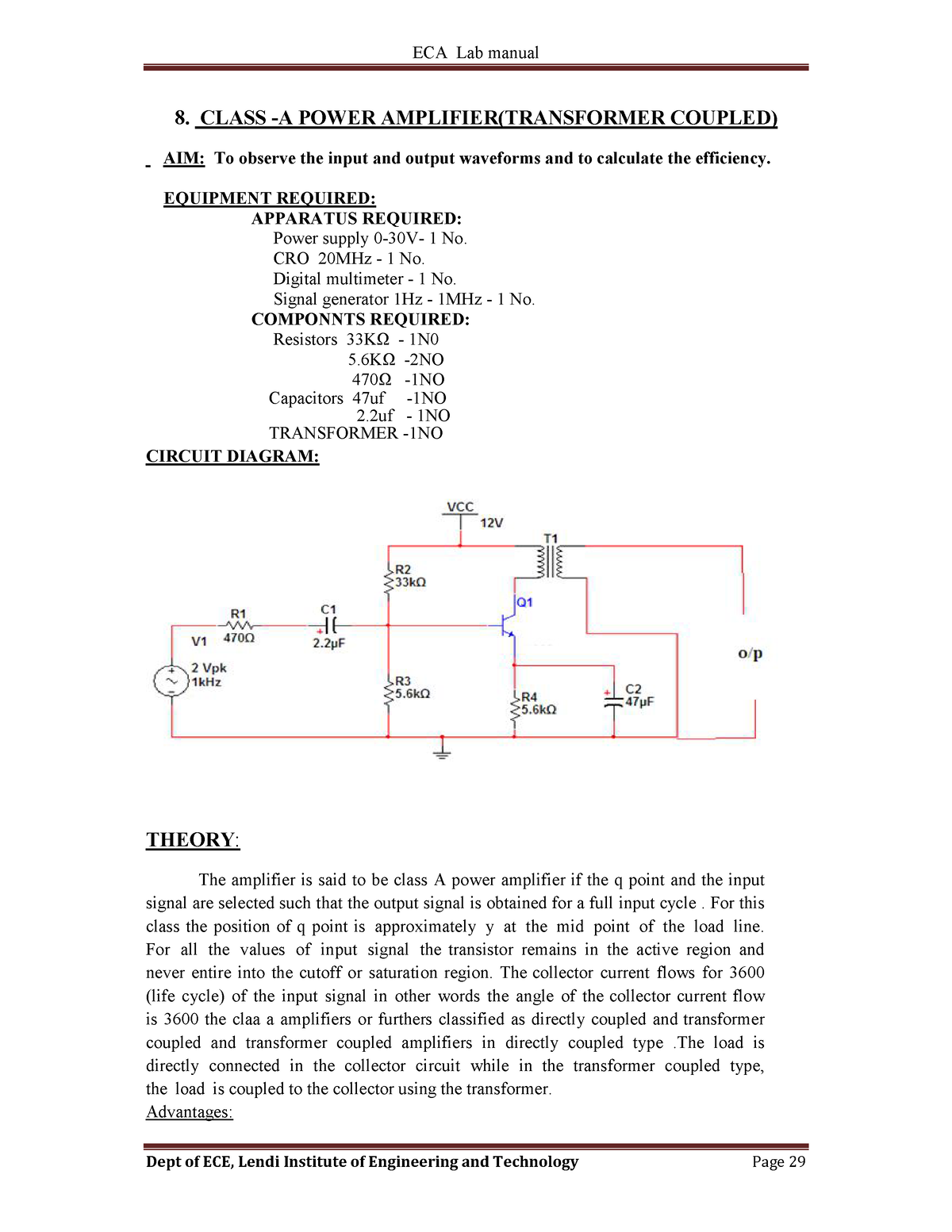 class a power amplifier experiment