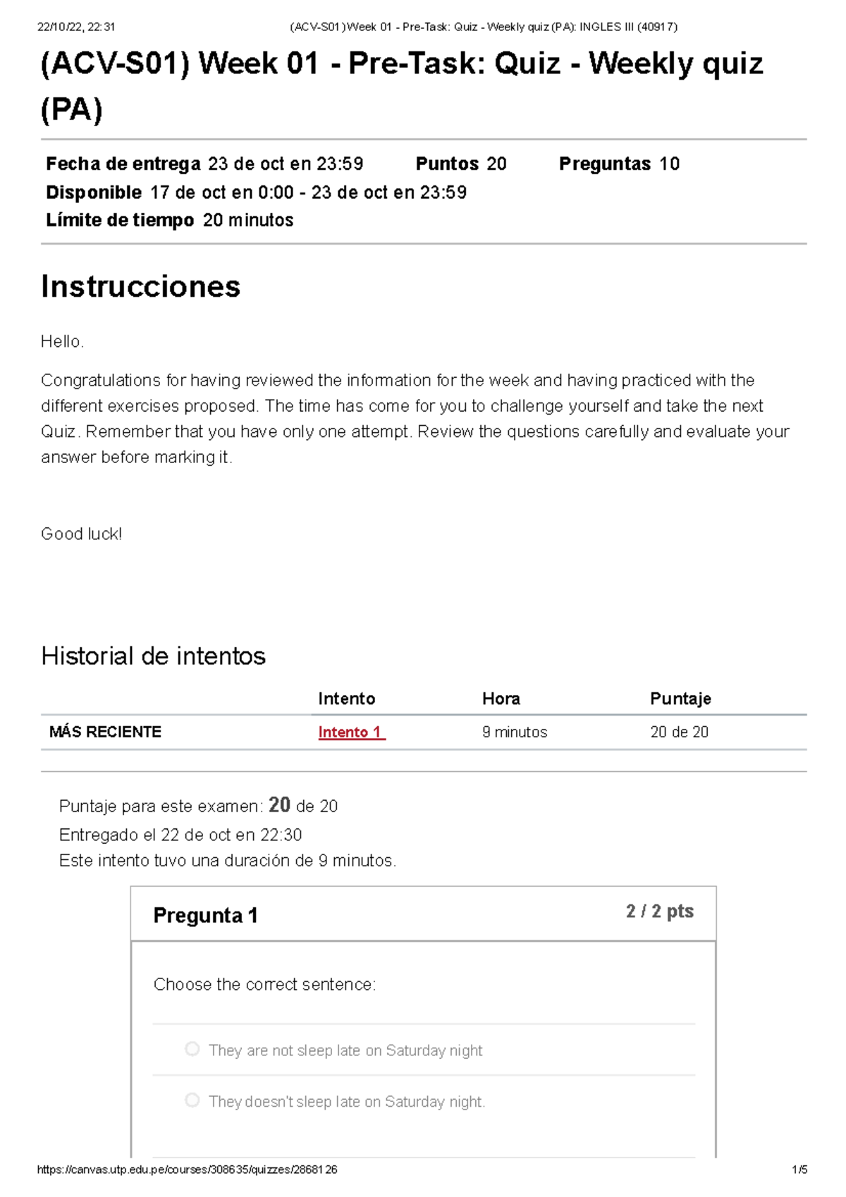 (ACV-S01) Week 01 - Pre-Task Quiz - Weekly quiz (PA) Ingles III - (ACV ...