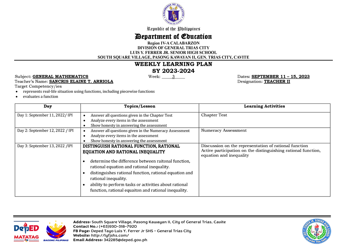 Wlp Gm W3 Q1 Arriola - Republic Of The Philippines Department Of 