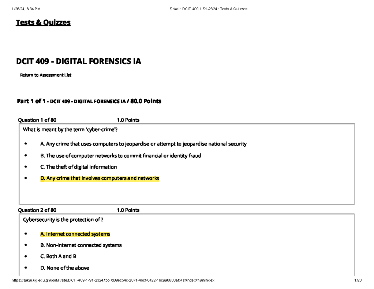 Test2 - Computer science mcqs practice questions in digital forensics ...