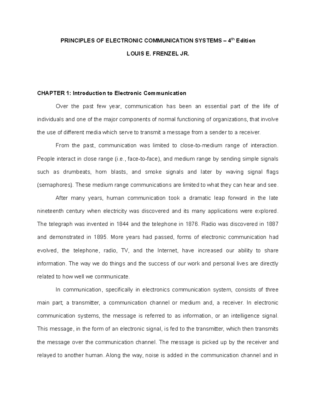 Fundamentals OF Electronic Communications PRINCIPLES OF ELECTRONIC