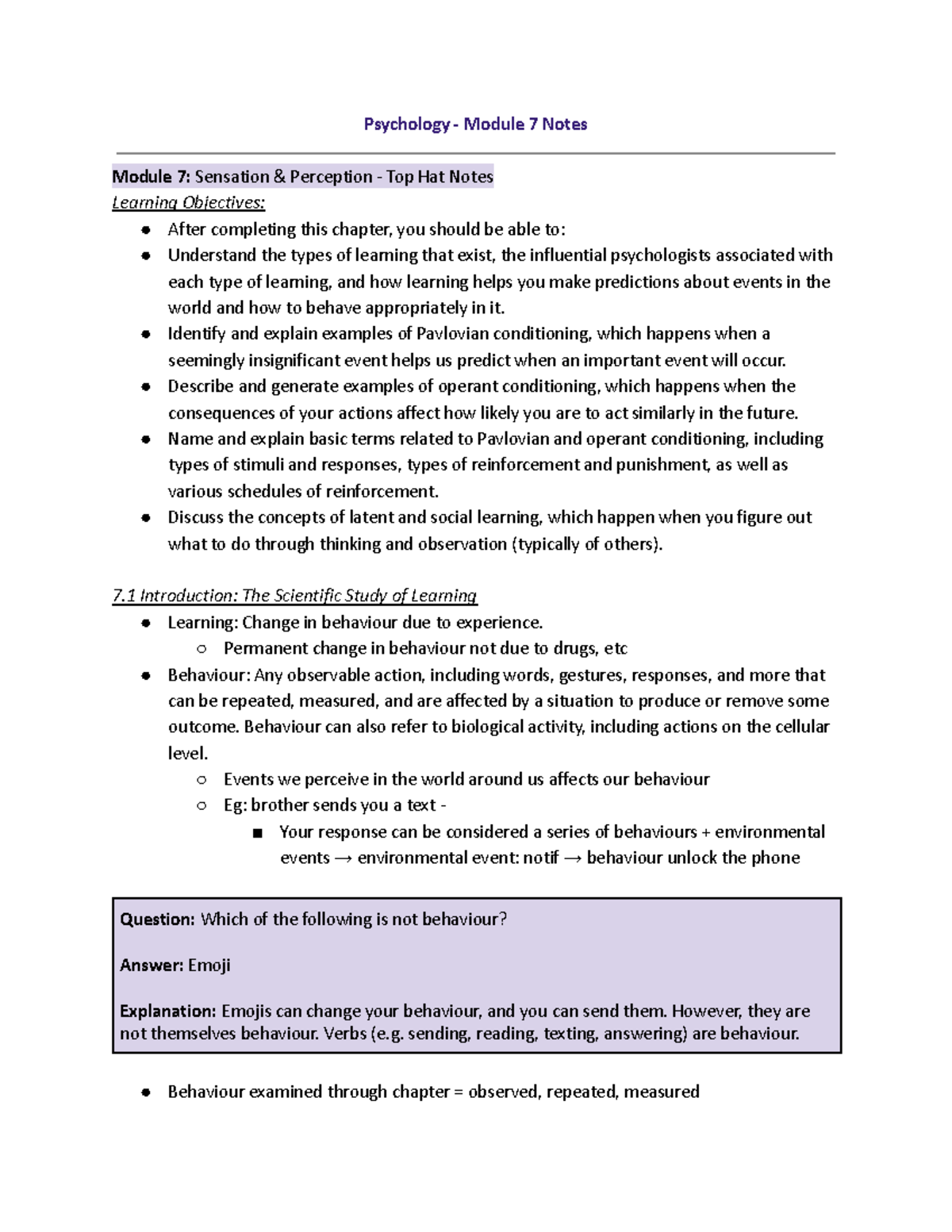 Psychology - Modules 7 Notes - tophatPsychology - Modules 7 Notes ...