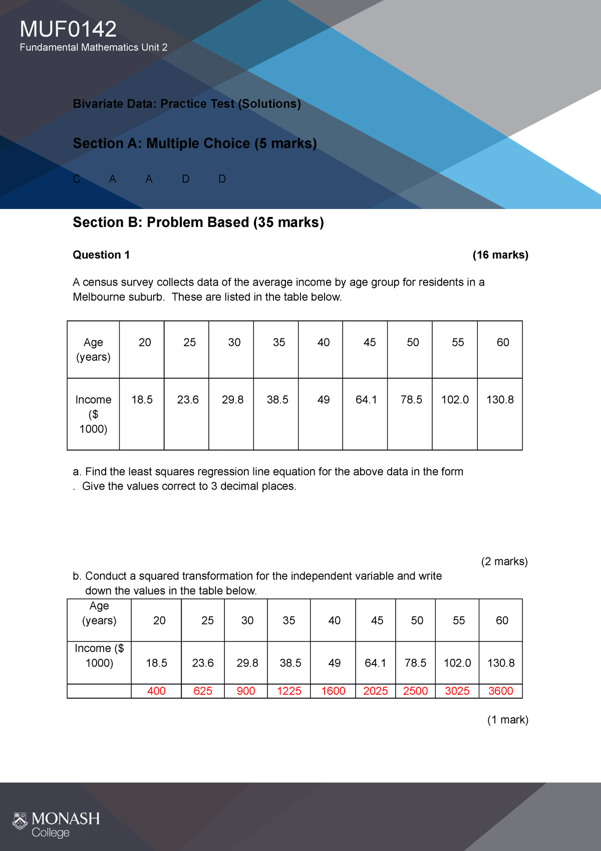 bivariate data practice test solutions bivariate data practice test solutions section a studocu