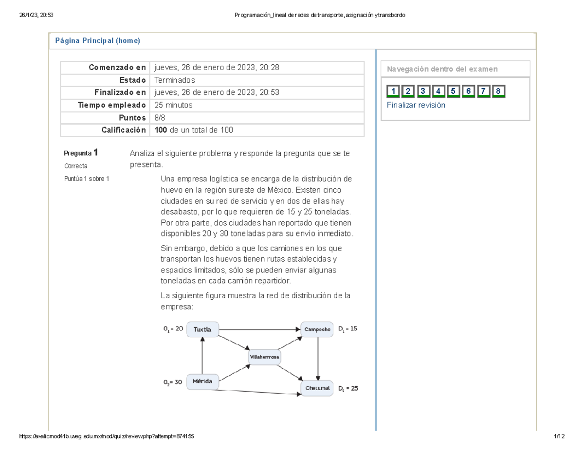 Programación lineal de redes de transporte, asignación y transbordo