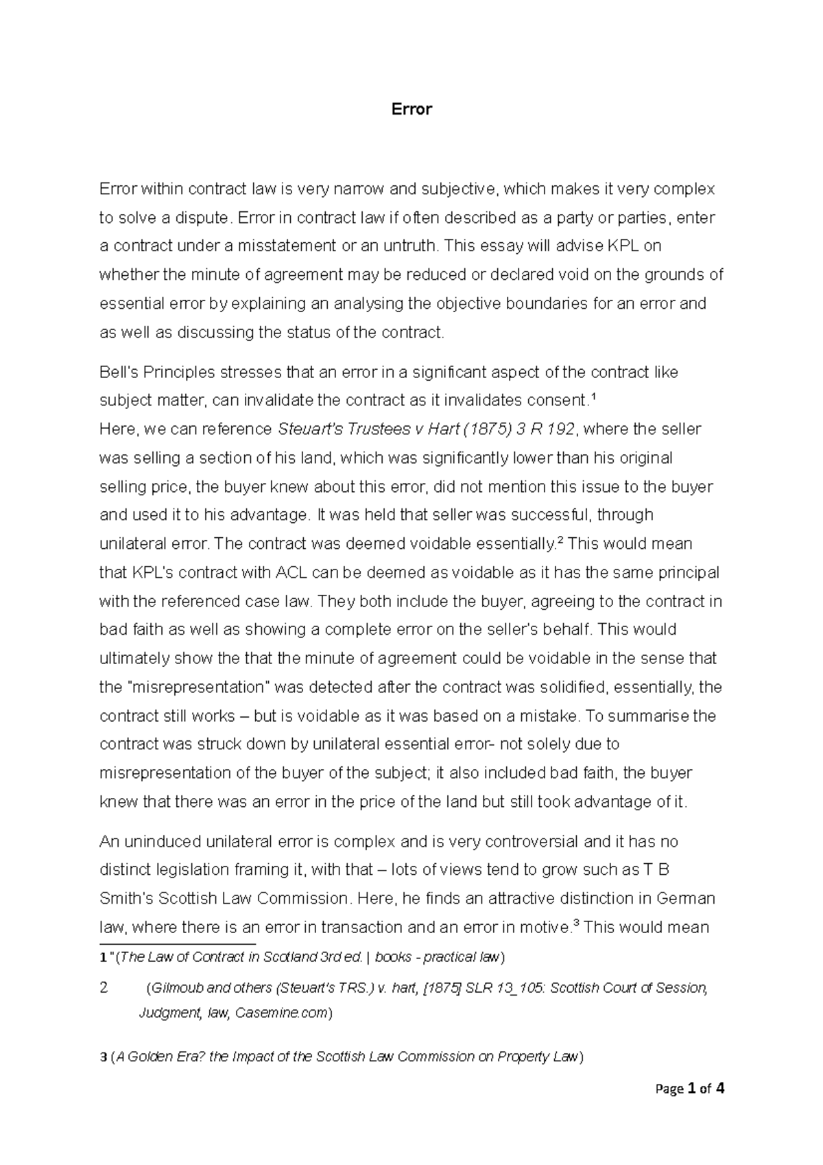 Summative CUE essay - Error Error within contract law is very narrow ...