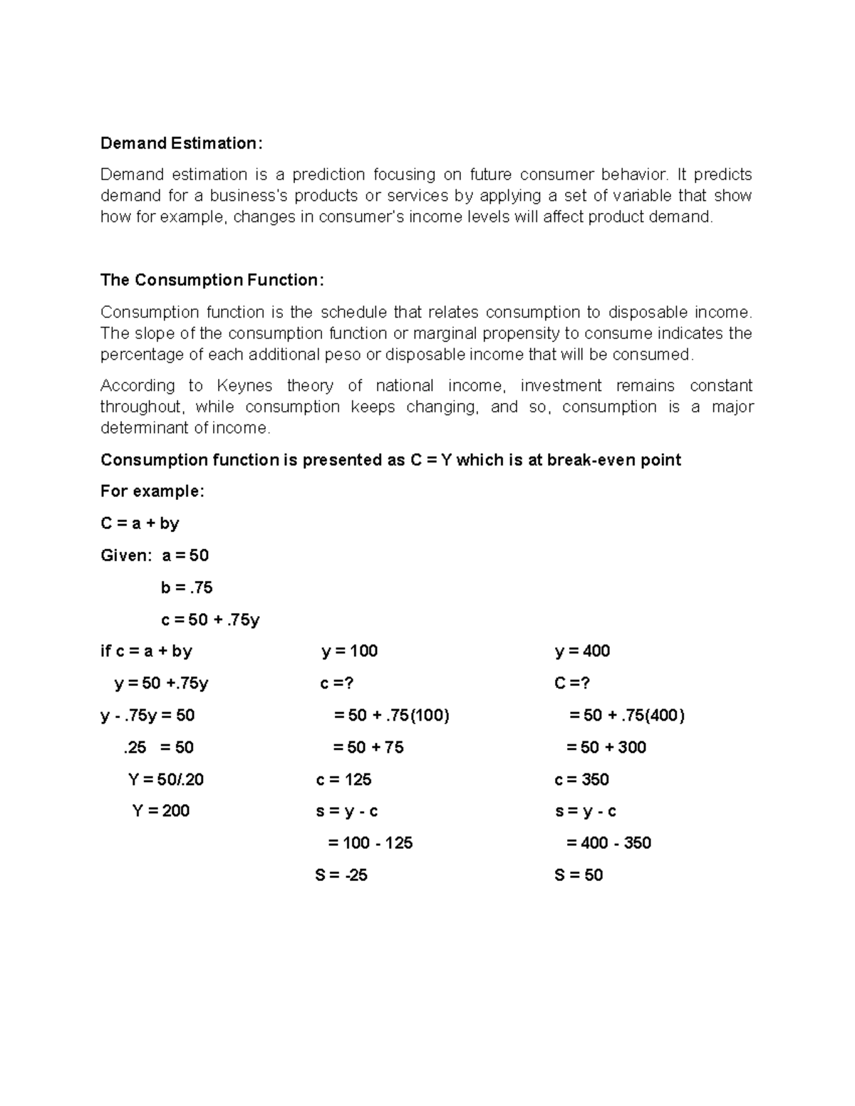 Demand Estimation and Consumption and Savings Function - Demand ...