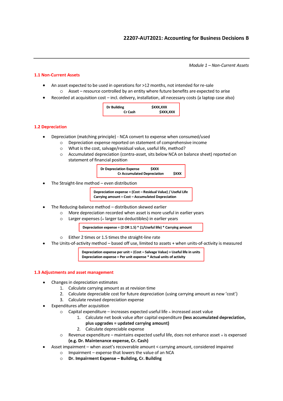 Accounting For Business Decisions B - Full Course Notes - 22207 -AUT ...