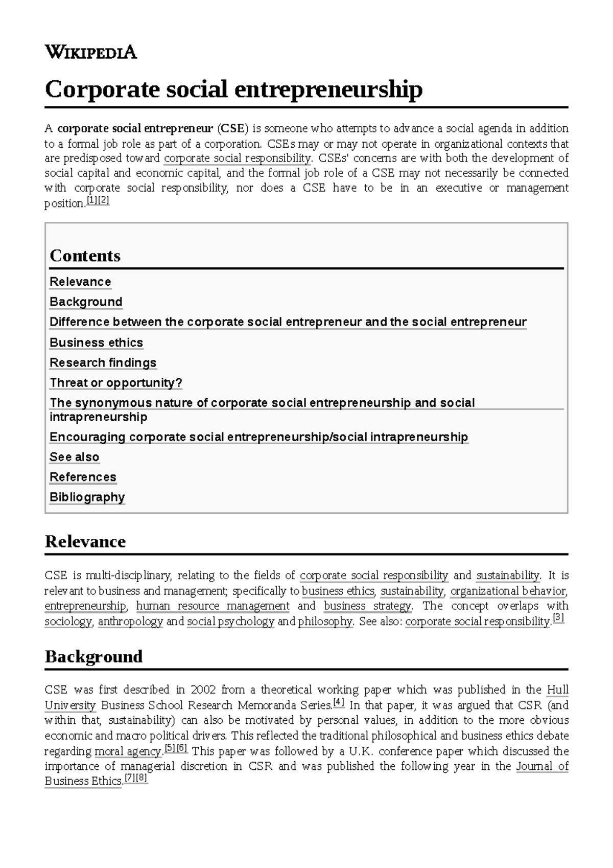 Corporate social entrepreneurship - CSEs may or may not operate in ...
