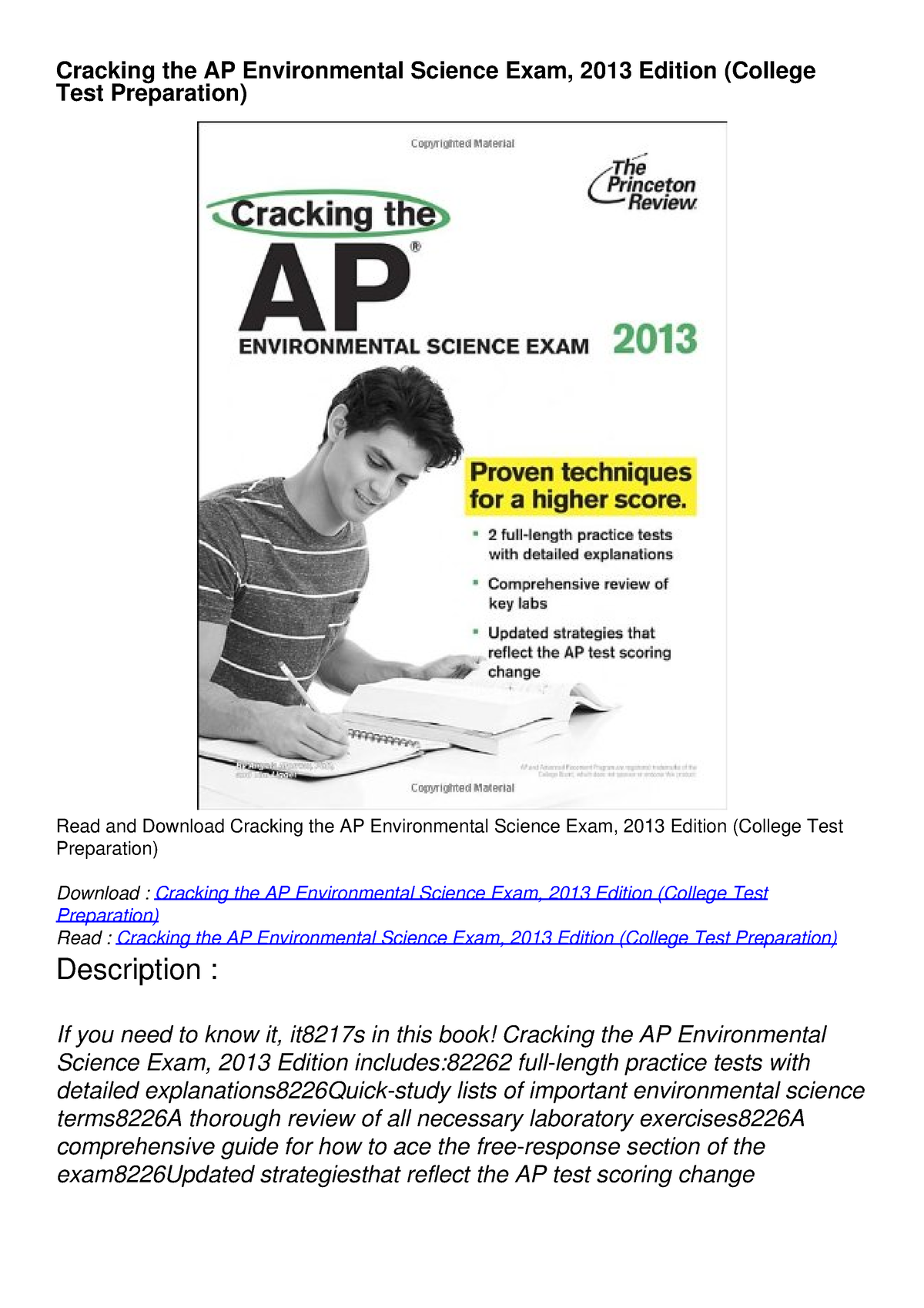 Get [PDF] Download Cracking The AP Environmental Science Exam, 2013 ...