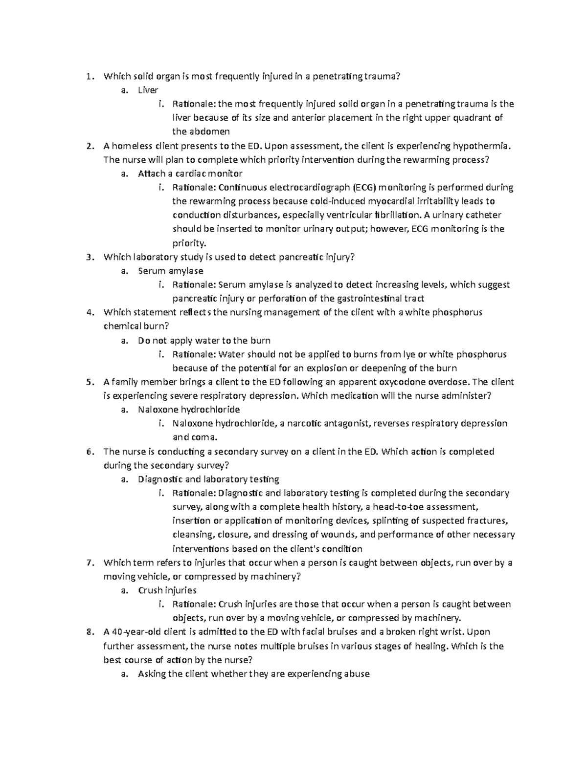 practice questions - Which solid organ is most frequently injured in a ...