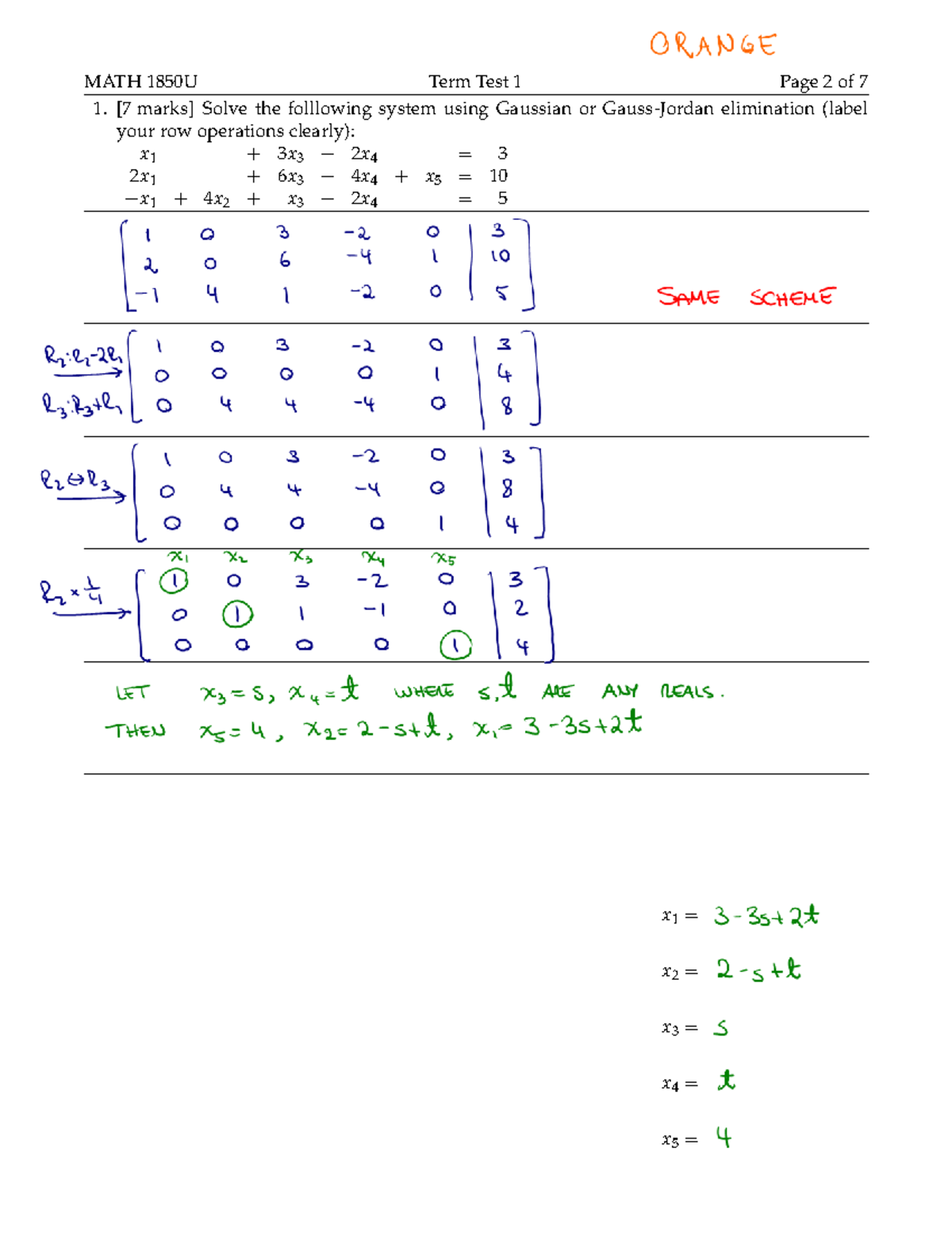 F2023 Term Test 1 v3 Orange - MATH 1850U Term Test 1 Page 2 of 7 [7 ...