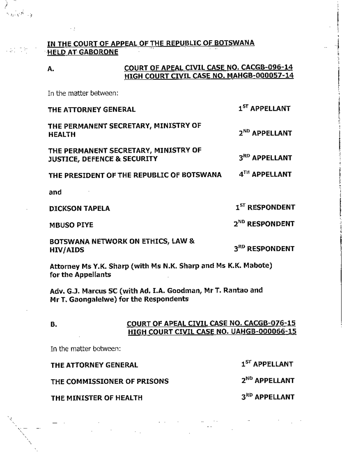 Courtofappealjudgment tapela 26082015 1 Human Rights Law Studocu