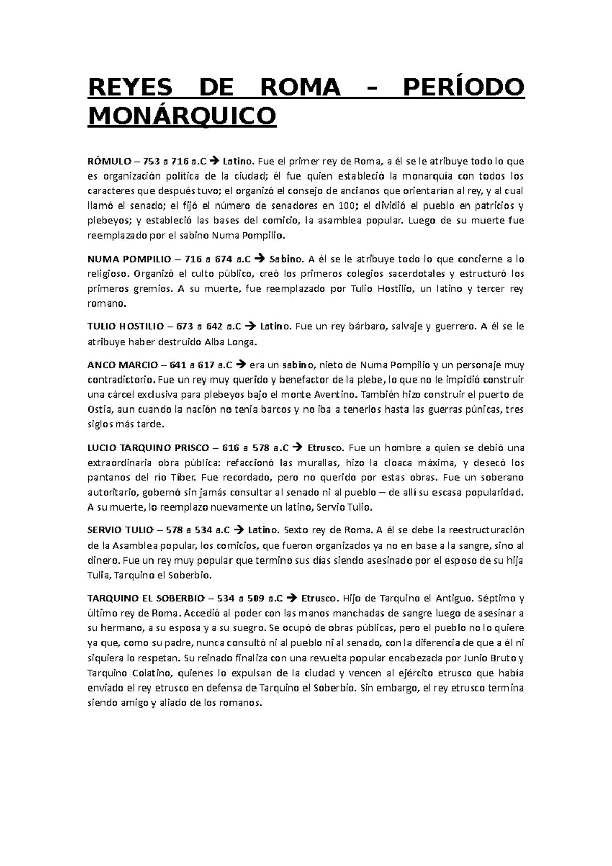Monarquia Y Republica DE ROMA - REYES DE ROMA – PERÍODO MONÁRQUICO ...