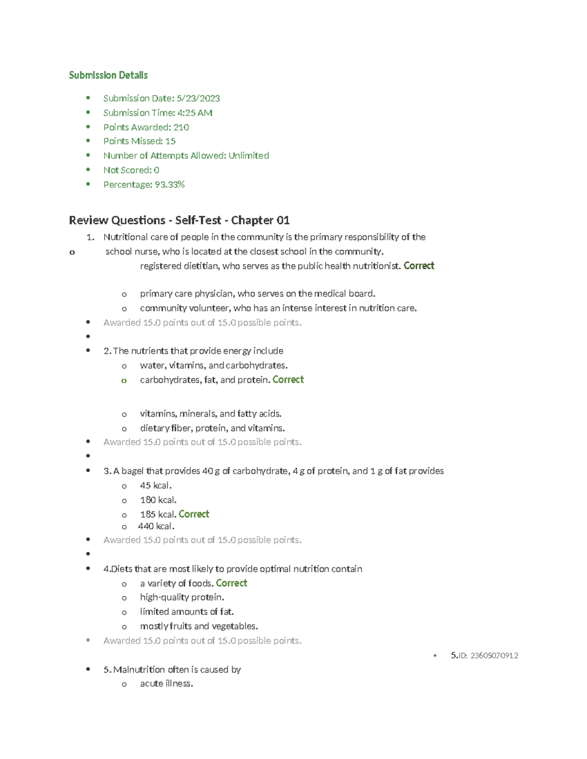 NUR 219 Review Questions Self Test Chapter 1 Food , Nutrition , Health ...