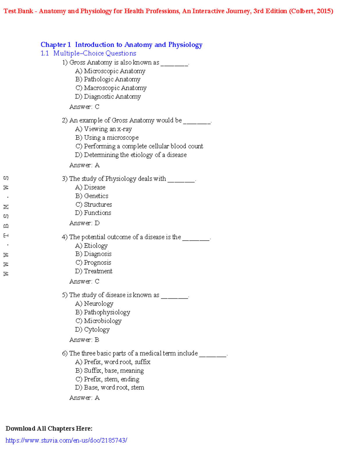 Test Bank - Anatomy and Physiology for Health Professions, An ...