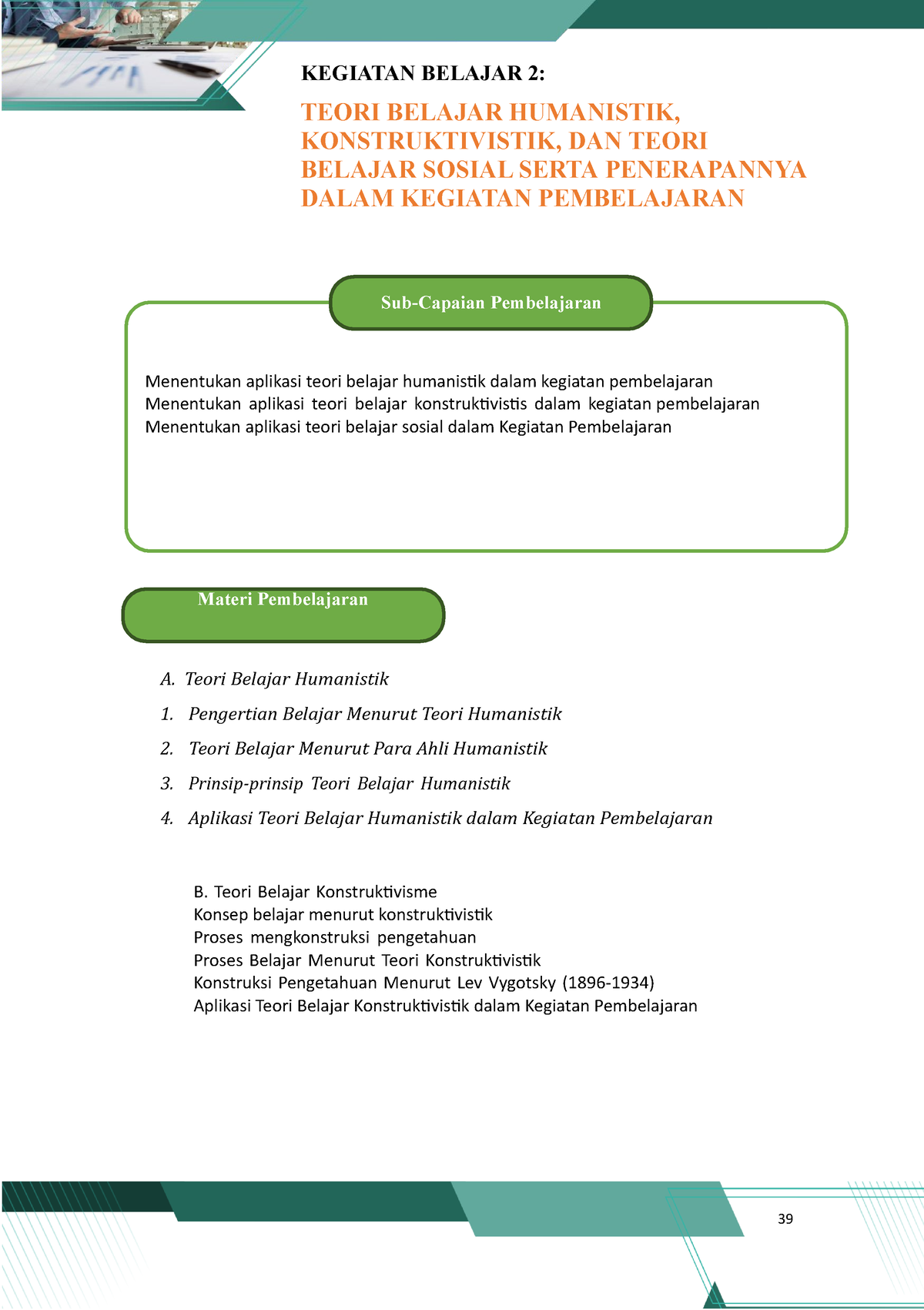 KB 2 Modul 2 - B. Teori Belajar Konstruktivisme Konsep Belajar Menurut ...