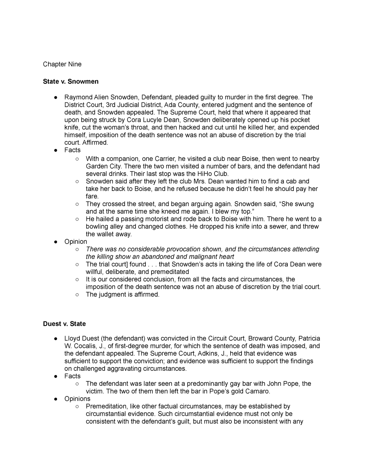 Chapter Nine - CJ321 - Chapter Nine State v. Snowmen Raymond Alien ...