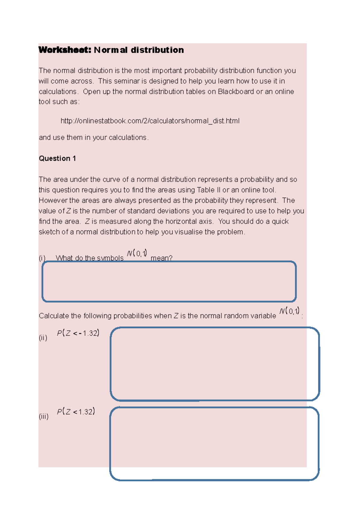 Worksheet Normal distribution - This seminar is designed to help you ...