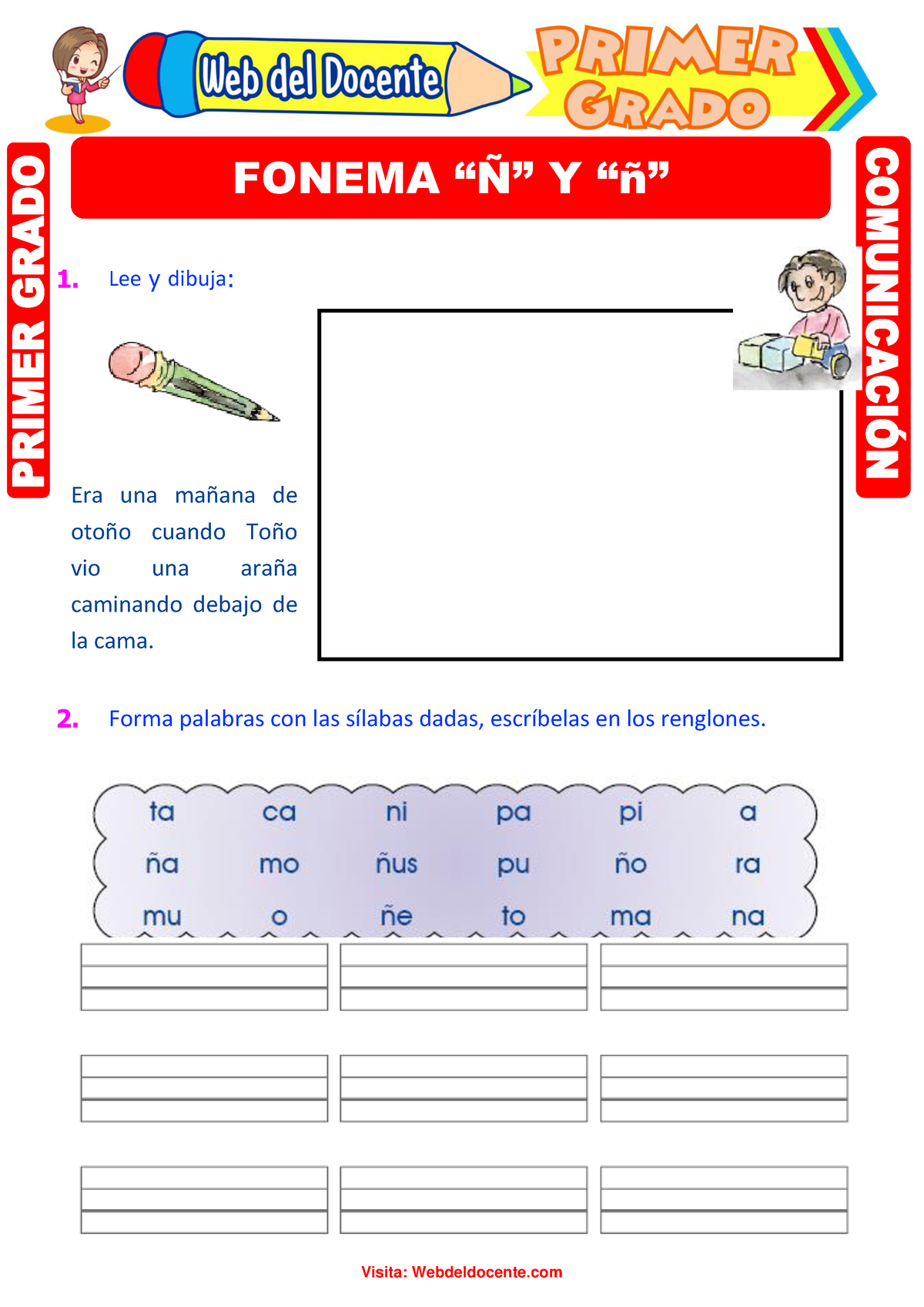 Fonema Ñ Para Primero De Primaria 1 Lee Y Dibuja 2 Forma Palabras Con Las SÌlabas Dadas 2730