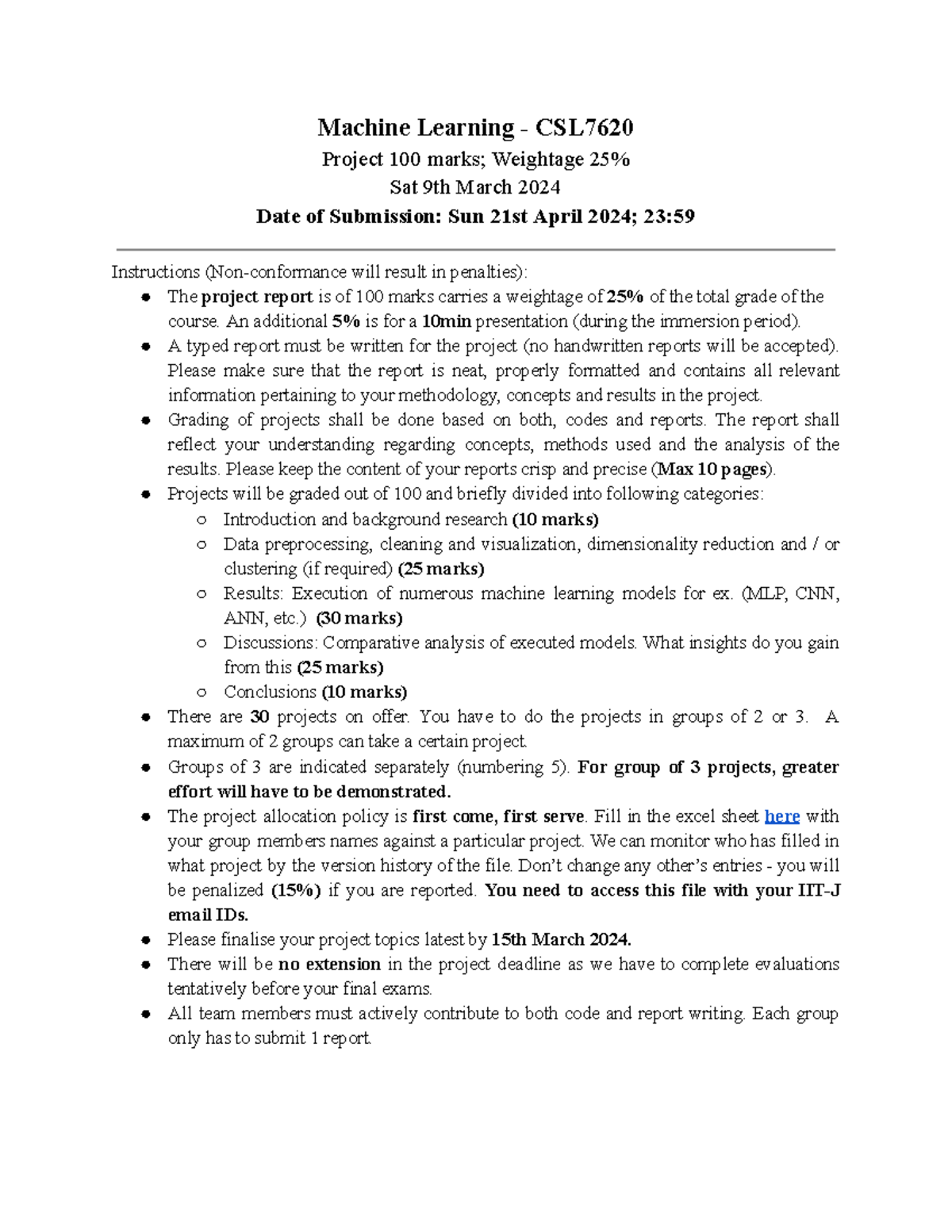 Machine Learning - CSL7620 Project Guidelines - Machine Learning - CSL ...