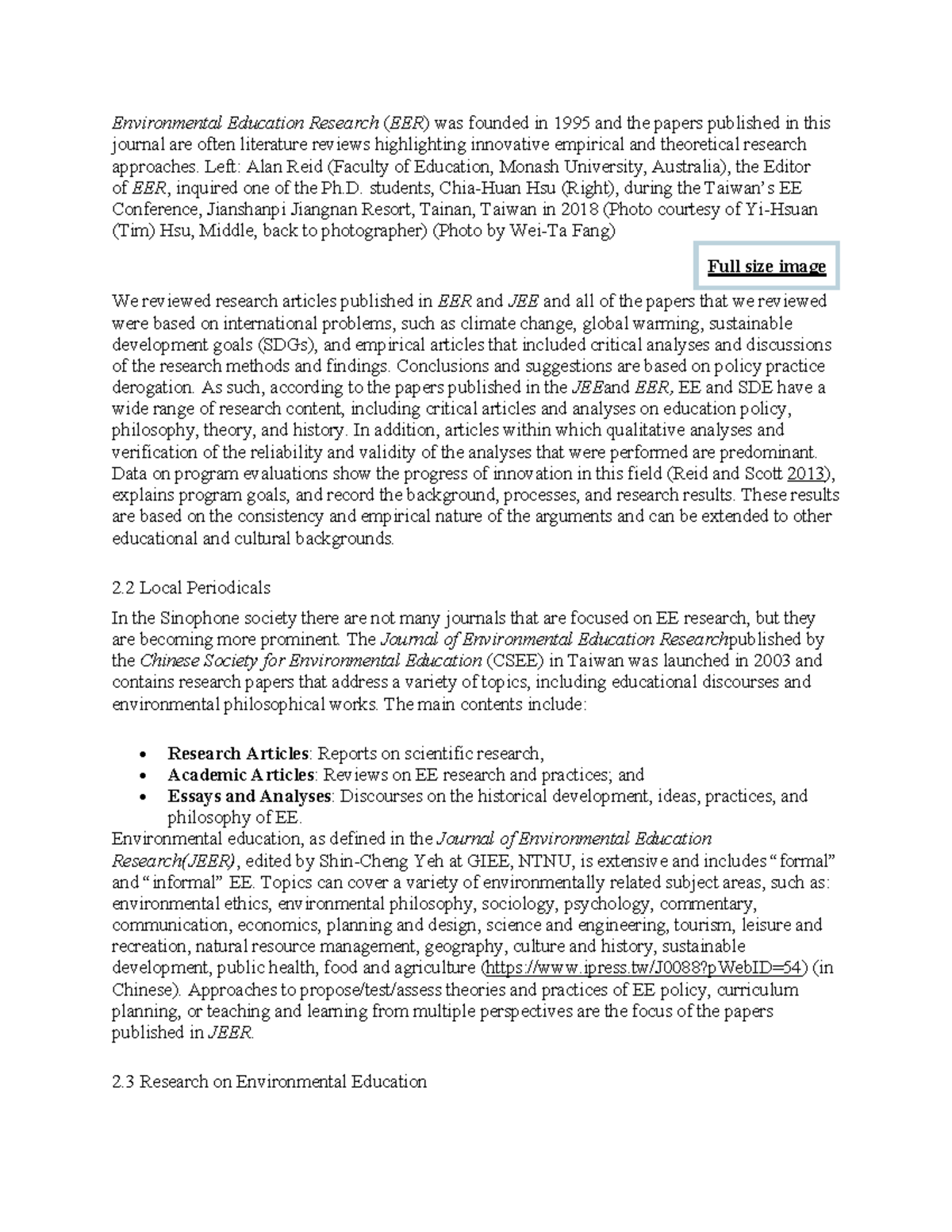 RRR 10 - n.a - Environmental Education Research (EER) was founded in ...