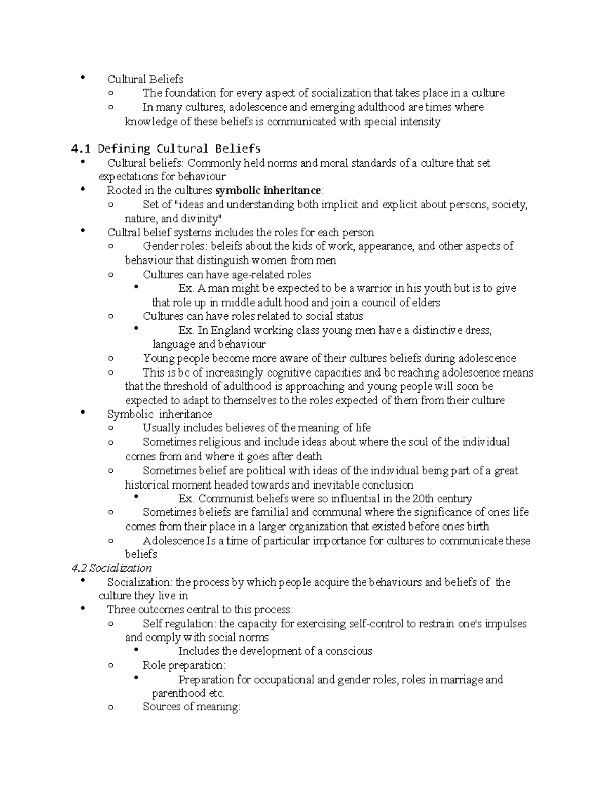Cultral beliefs ch4 - Lecture notes 4 - Cultural Beliefs o The ...