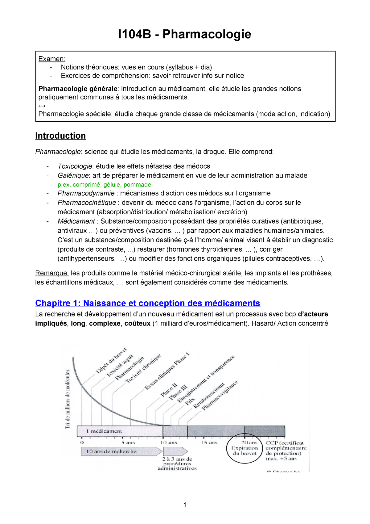 I104B - Pharmacologie - I104B - Pharmacologie Examen: - Notions ...