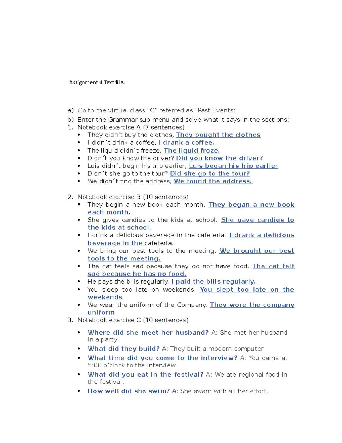 Sentences - Apoyo para el curso de ingles 2. - Assignment 4 Text file ...