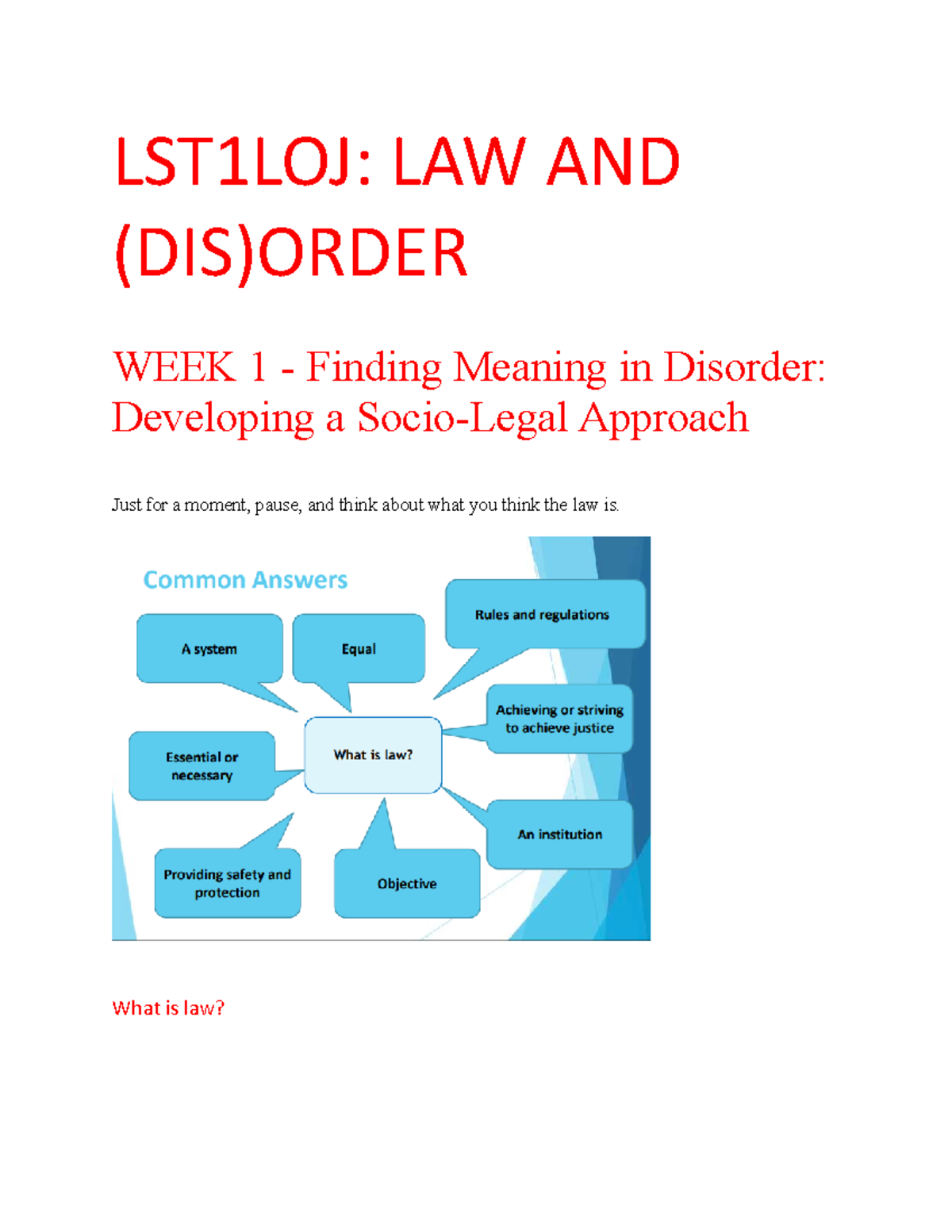 -WEEK 1 LST1LOJ- LAW AND (DIS) Order - LST1LOJ: LAW AND (DIS)ORDER WEEK ...