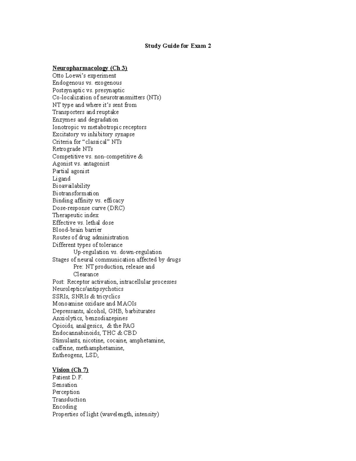 Psych 202- Exam 2 study guide - Study Guide for Exam 2 ...