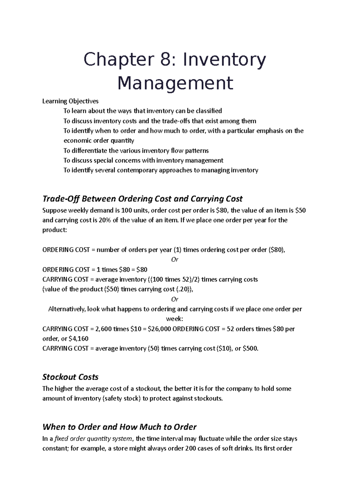 AMB303 - 2 - Chapter 8: Inventory Management Learning Objectives To ...