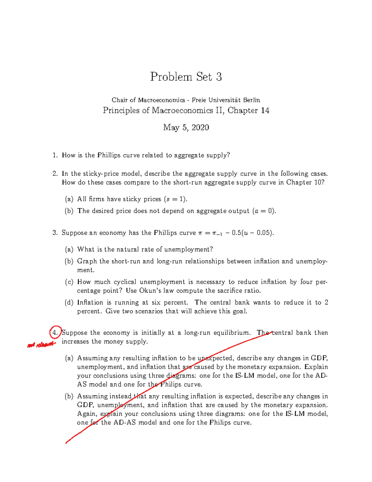Makro Problem Set 3 - Problem Set 3 Chair of Macroeconomics - Freie ...