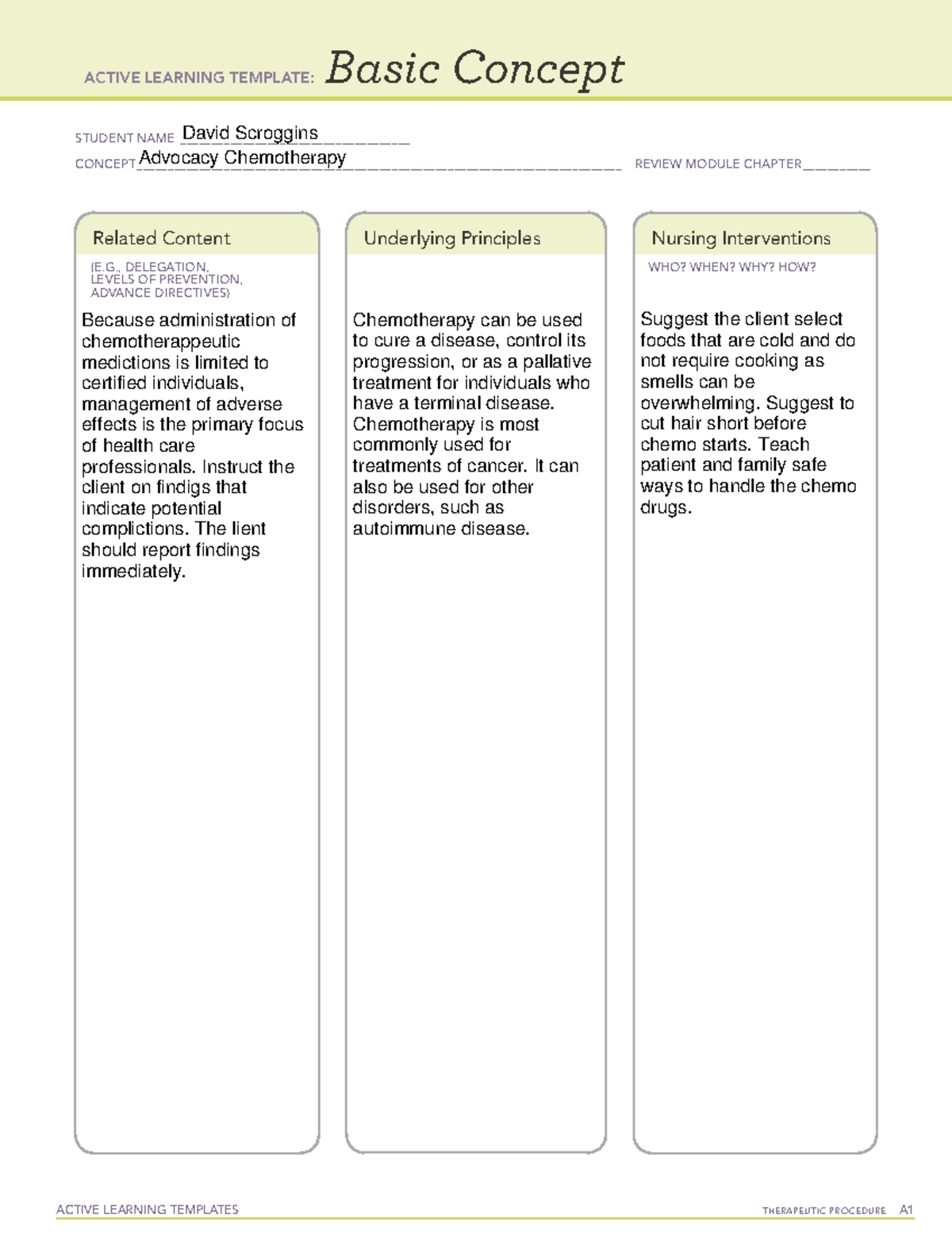 Advocacy Chemo 1 - ACTIVE LEARNING TEMPLATES THERAPEUTIC PROCEDURE A ...