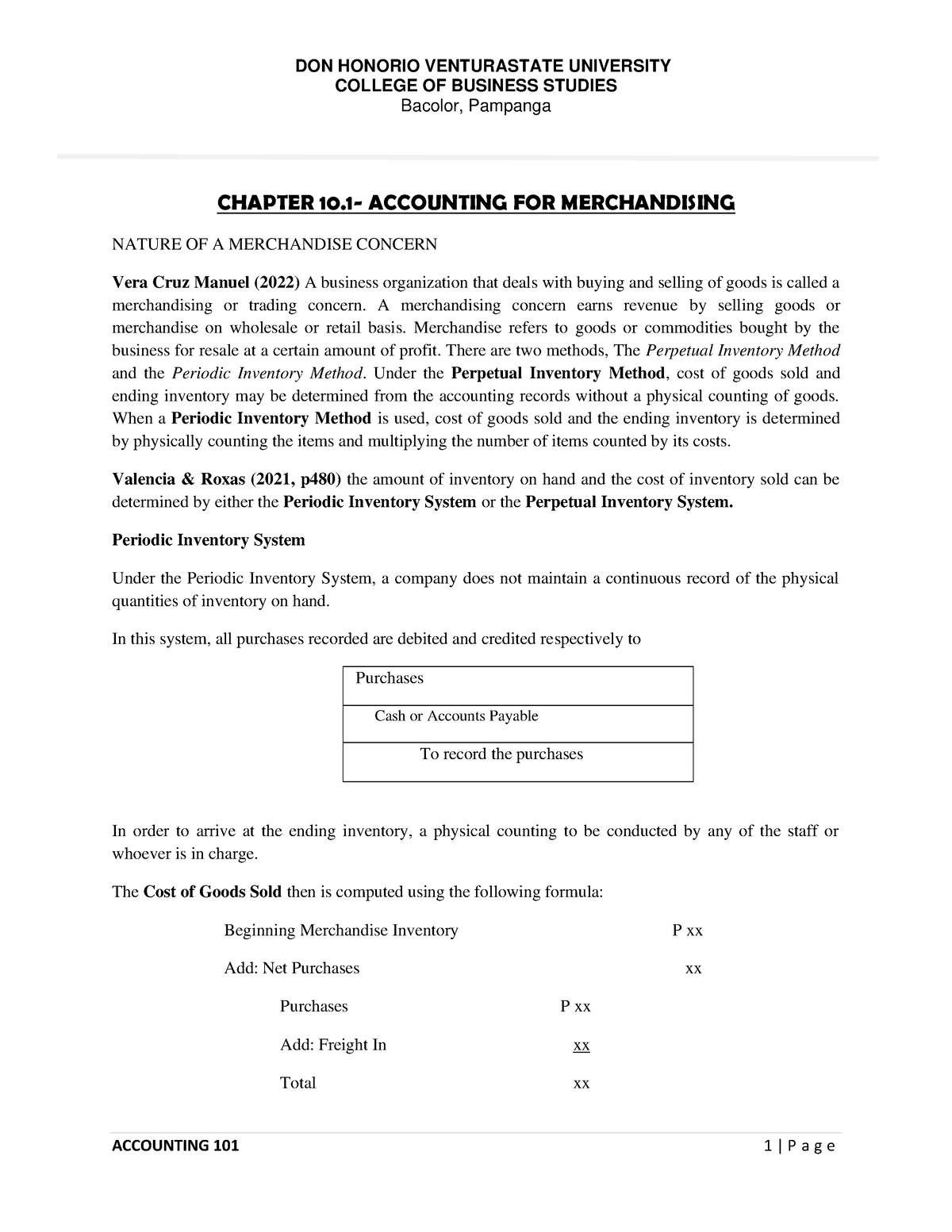 Chapter 10 Acctg - Lectures And Notes - COLLEGE OF BUSINESS STUDIES ...