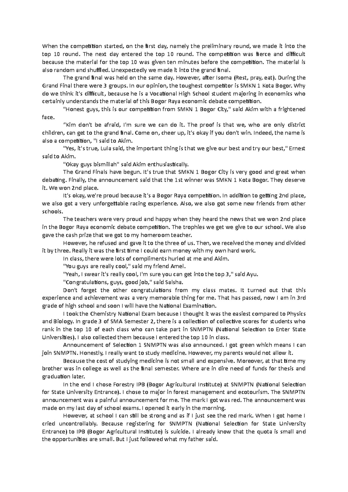 Notes penerbitan my achievement short story part 2 When the competition started, on the