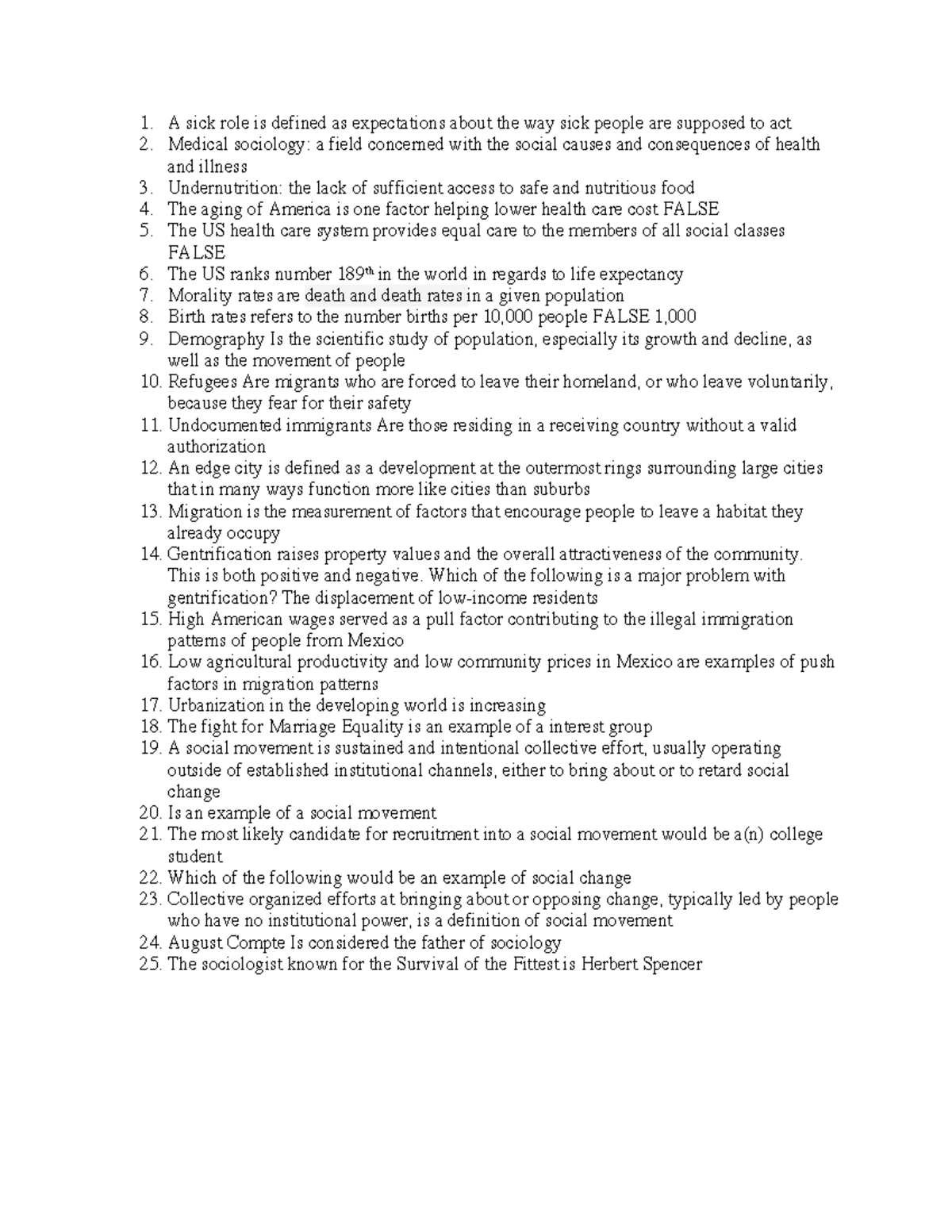 Stdy 2 - Sociolgy - A sick role is defined as expectations about the ...