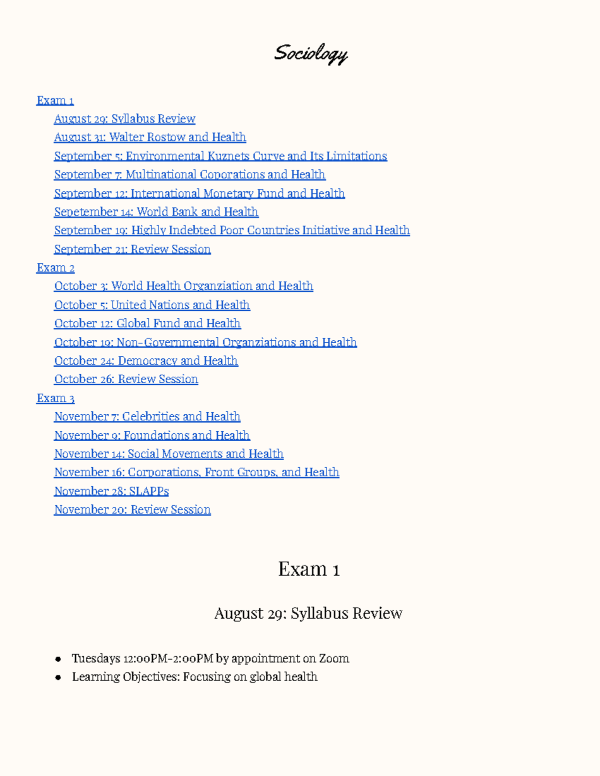 Sociology Notes - Sociology Exam 1 August 29: Syllabus Review August 31 ...