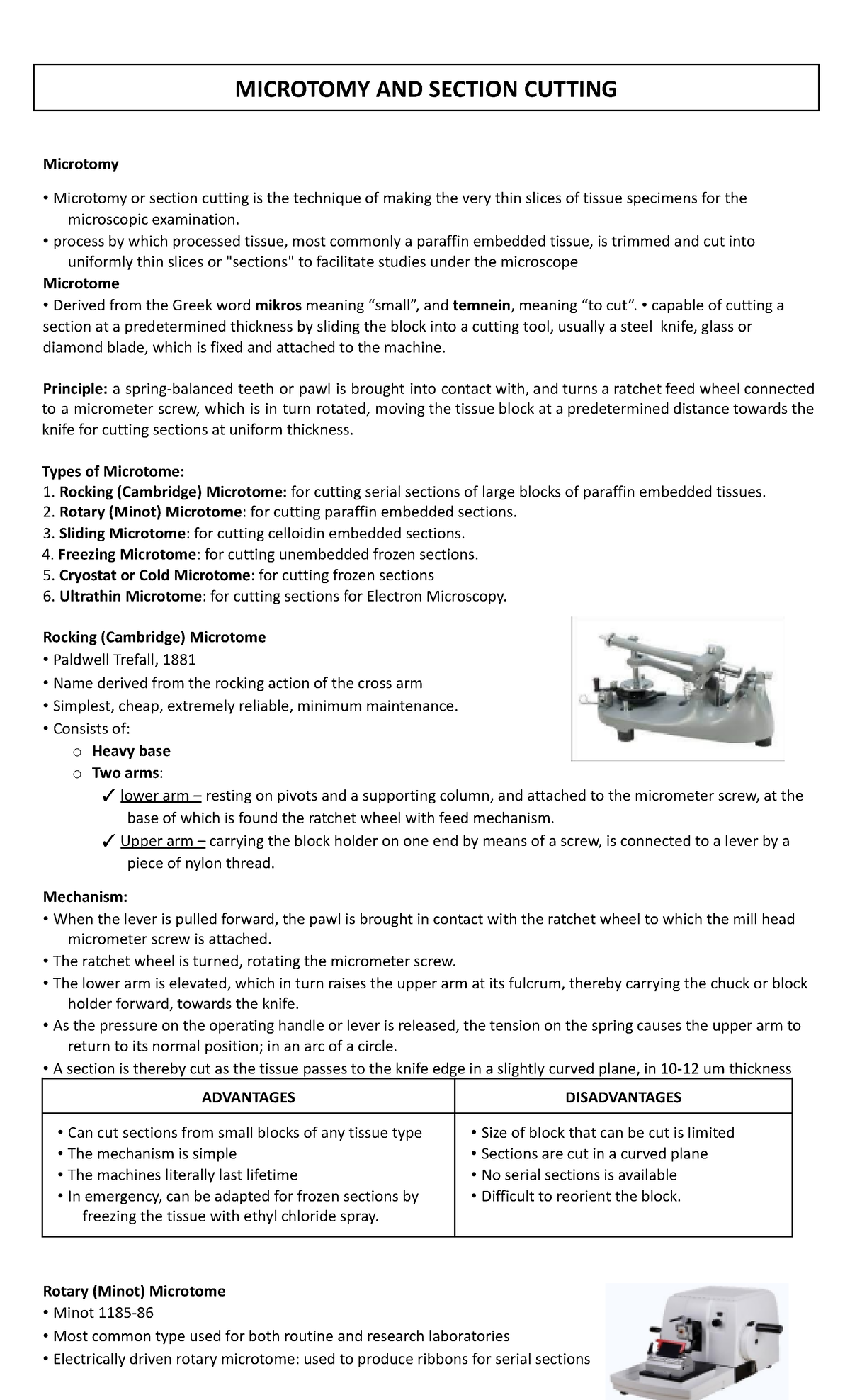 Lecture notes in Microtomy AND Section Cutting MICROTOMY AND SECTION