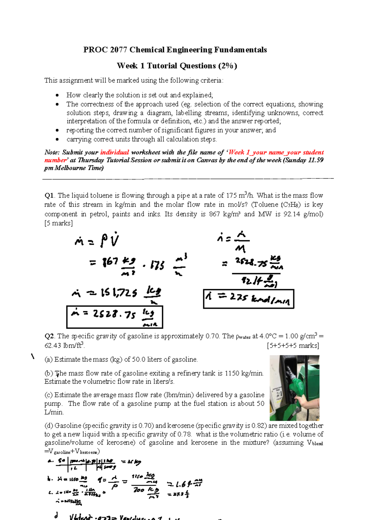 Week+1-TQs - Yes answers - PROC 2077 Chemical Engineering Fundamentals ...