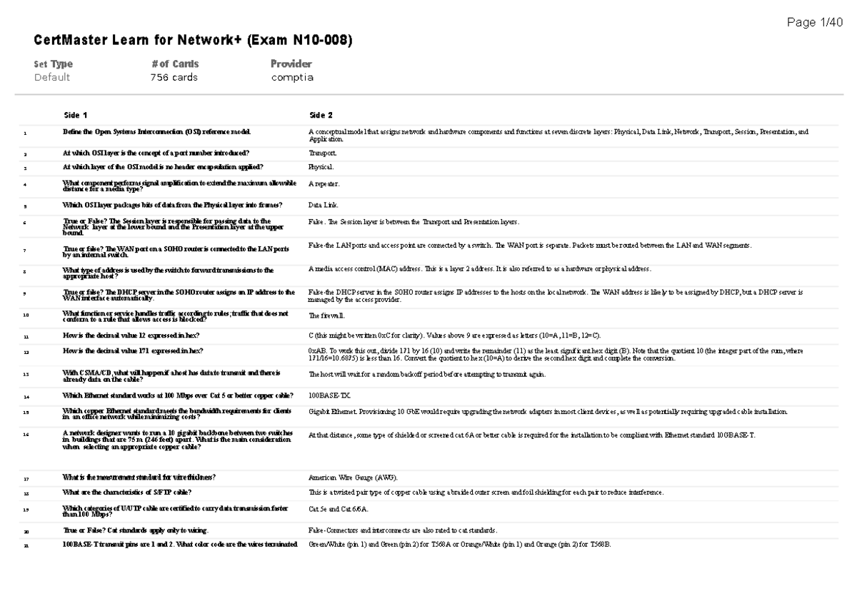 Network Plus Flash Cards CertMaster Learn for Network+ (Exam N10008
