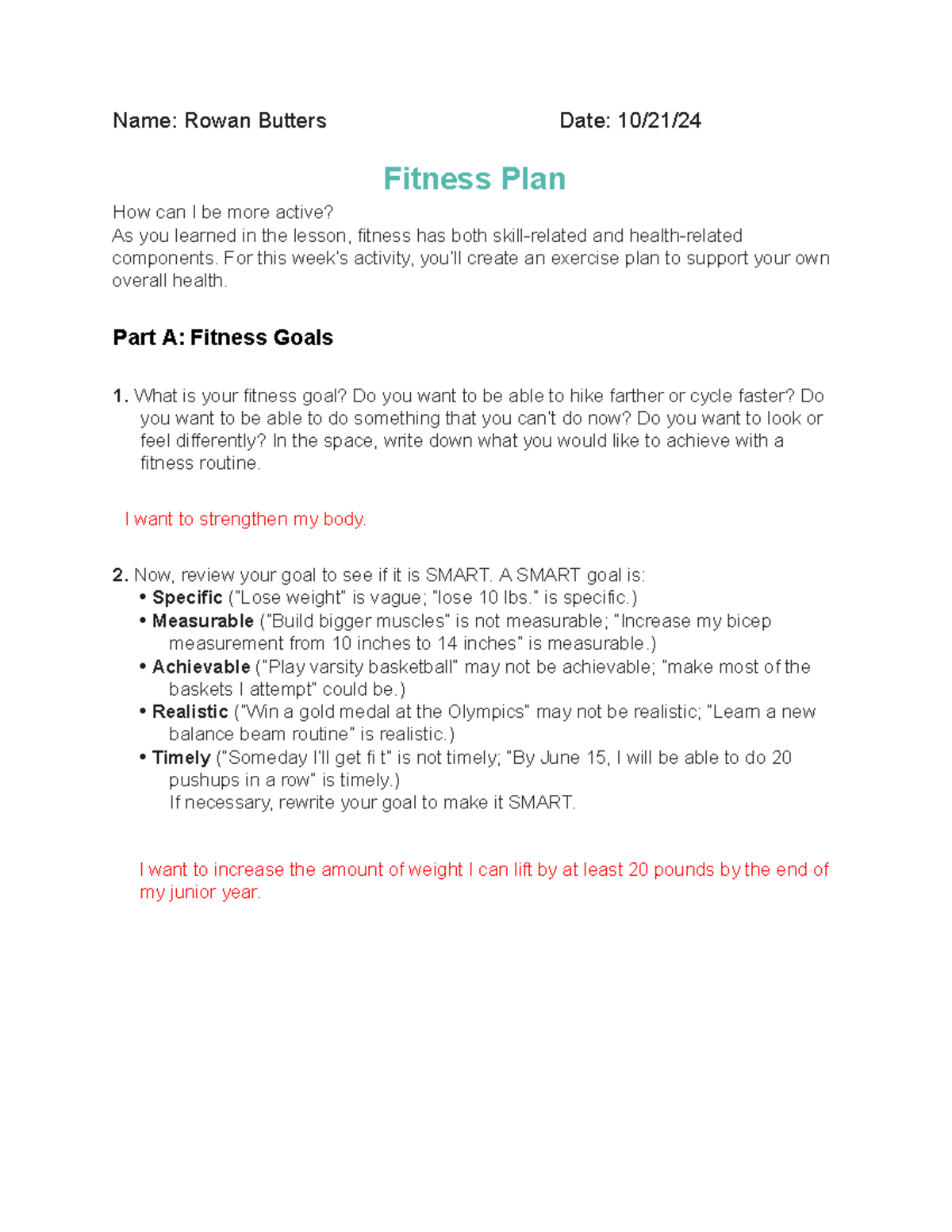 3.3 Fitness Plan Assigment (1) (1)withchanges - Name: Rowan Butters ...