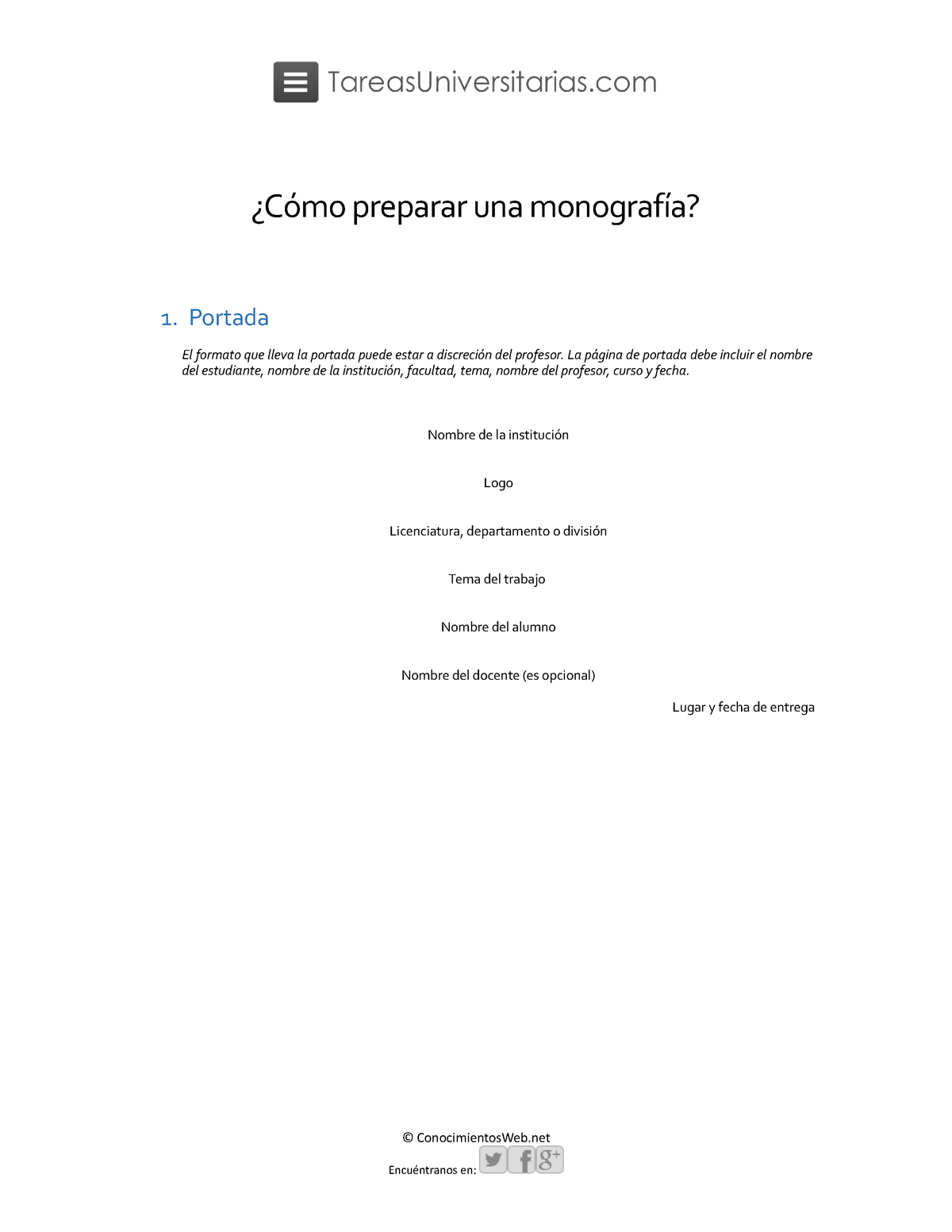Plantilla Para Monografia ¿cómo Preparar Una Monografía 1 Portada El Formato Que Lleva La 8292
