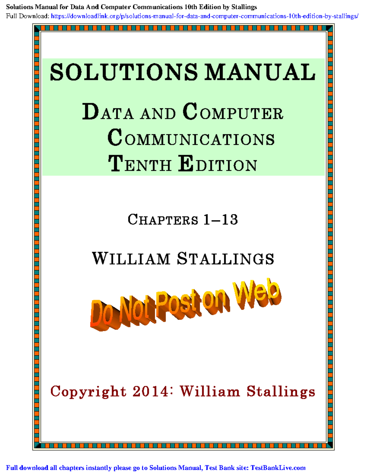 458627913 Solutions Manual For Data And Computer Communications 10th ...