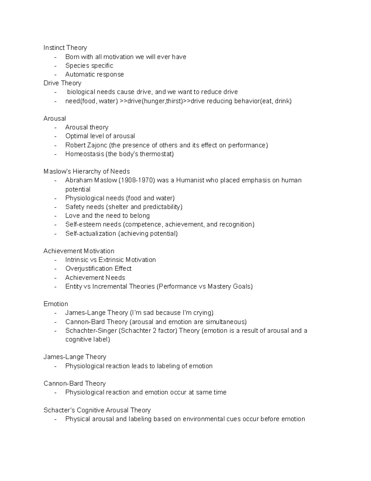 Psycology Chapter 10 Notes - Motivation And Emotion - Instinct Theory ...