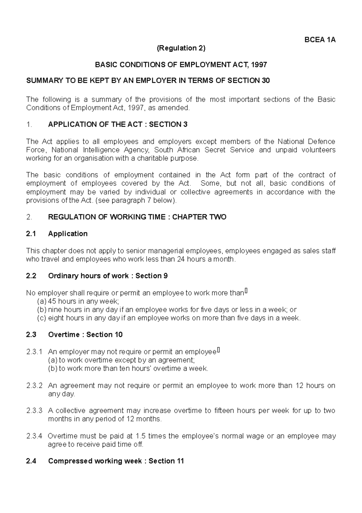 Basic Conditions of Employment - APPLICATION OF THE ACT : SECTION 3 The ...