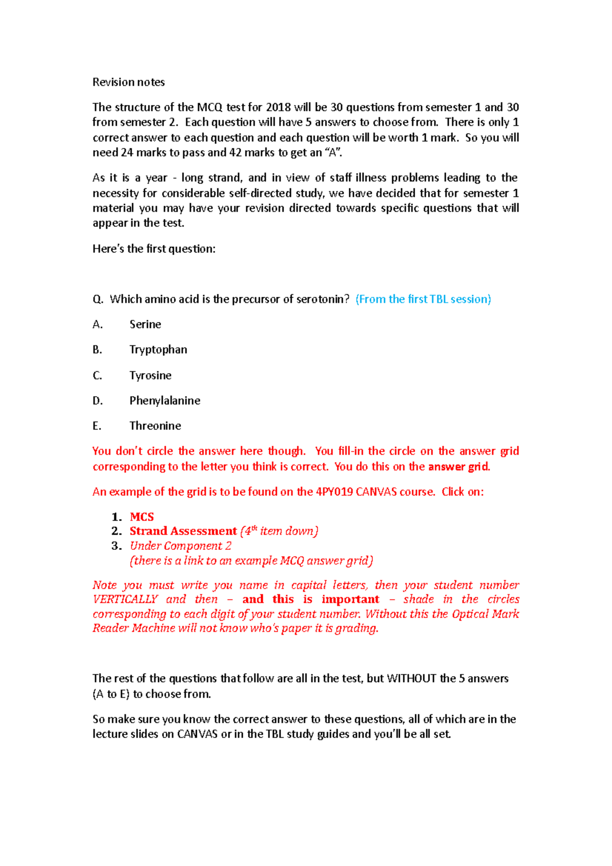 4PY019 MCS Directed Revision 2018-2 - Revision notes The structure of ...
