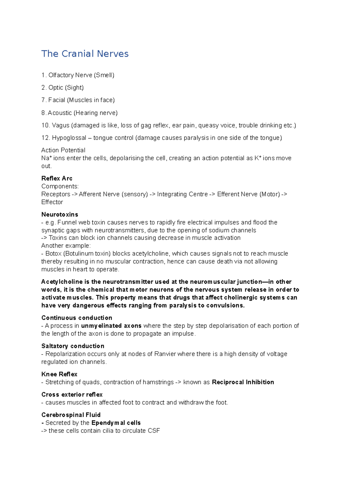 Nervous System Quiz The Cranial Nerves Olfactory Nerve (Smell) Optic