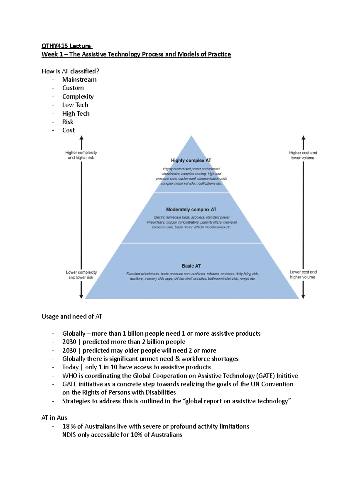 OTHY415 Lecture Week 1 – The Assistive Technology Process and Models of ...