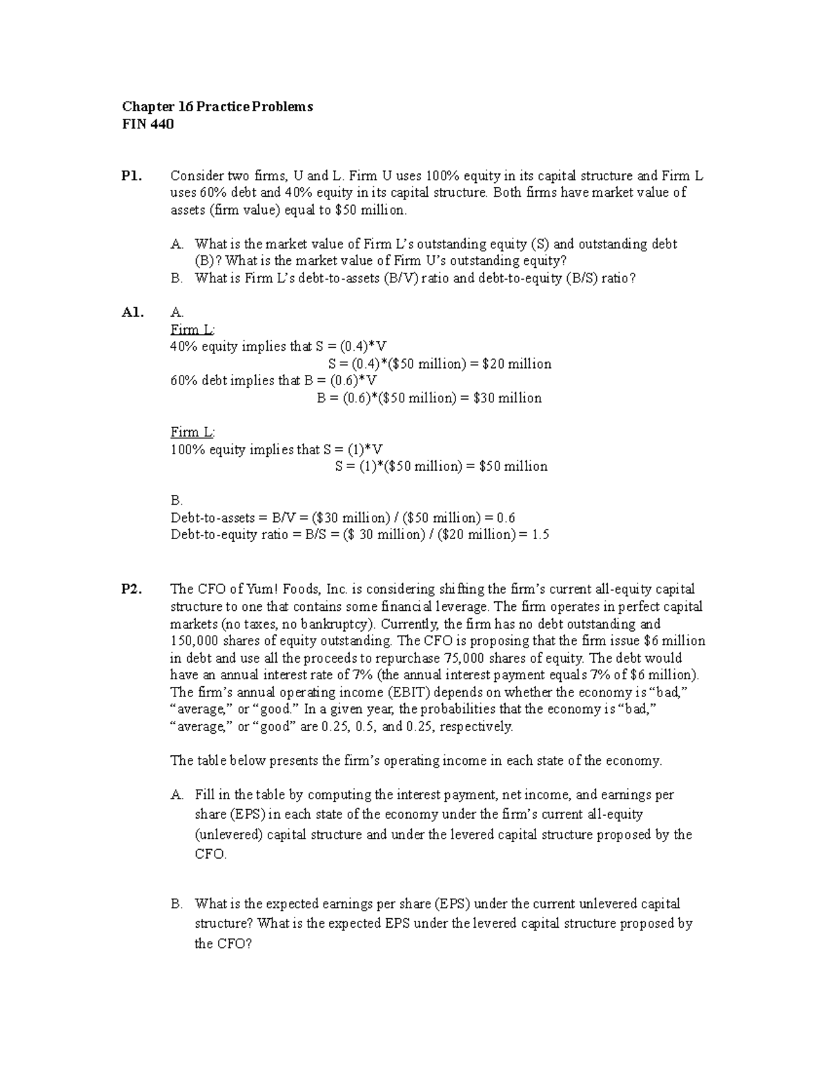 Chapter 16 Practice Problems And Solutions Chapter 16 Practice Problems Fin 440 P1 Consider 9418