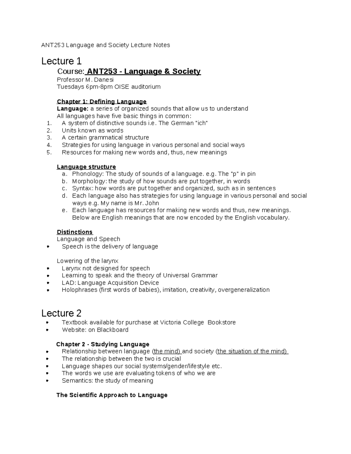 ANT253 Lecture Notes - ANT253 Language and Society Lecture Notes ...